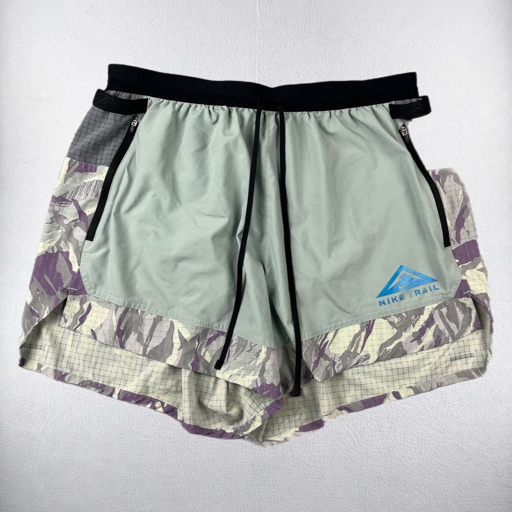 Nike Trail Shorts Mens XL Green Purple Tiger Camo Dri-Fit DM4652-013 Running